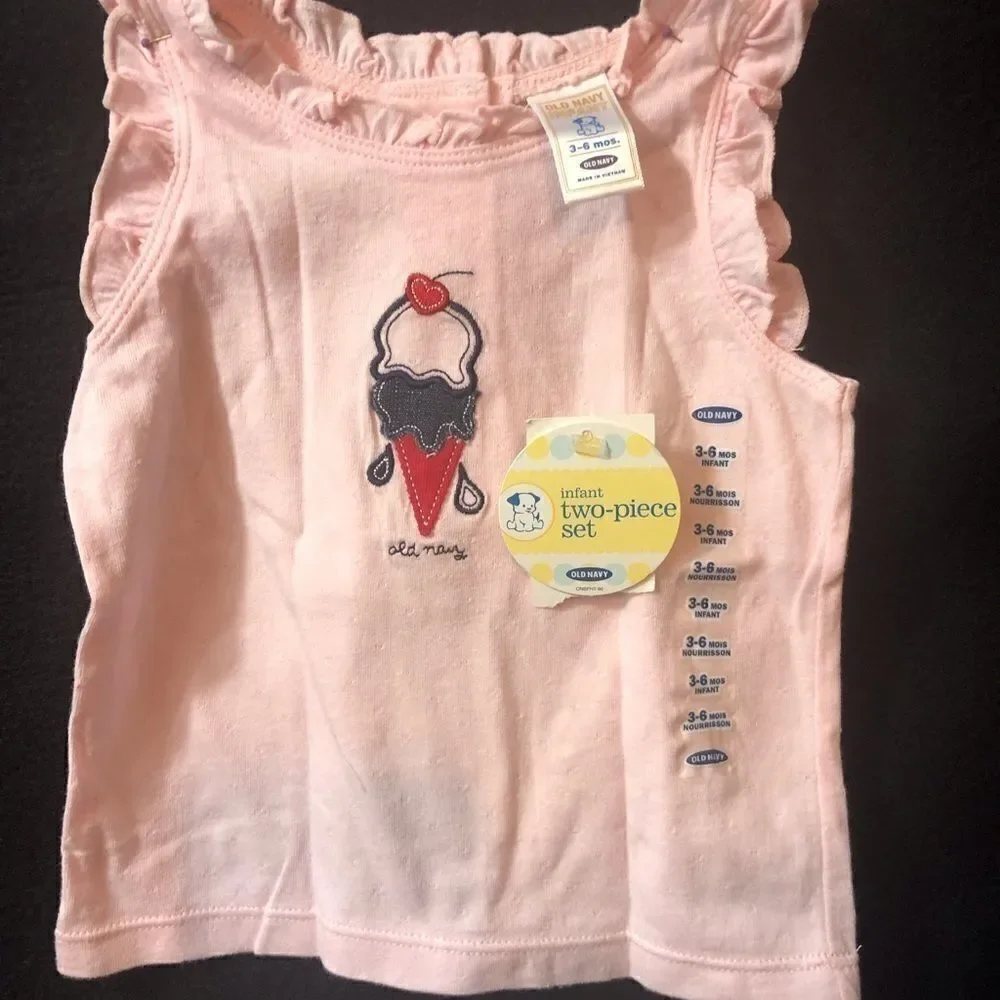 Old Navy 2 Piece Set Girls Top & Pant Sz 3-6 mo w/ Shoes